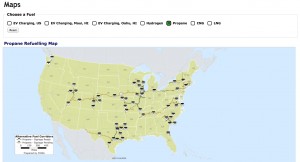 The Federal Highway Administration's map of propane fueling stations in the United States. Photo courtesy of the Federal Highway Administration.