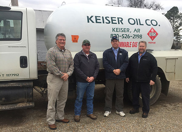 Pictured from left to right: Jeff Goodwin, MFA Oil district manager; Nathan Dunman, former Keiser Oil and Gas Company owner; Chip Bennet, MFA Oil acquisition specialist; Joe Case, MFA Oil acquisition specialist. Photo courtesy of MFA Oil