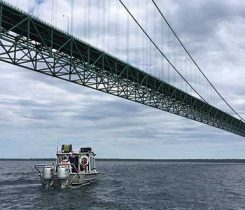 Enbridge performs an external inspection of the pipeline near the Mackinac Bridge. Photo Courtesy of EnBridge