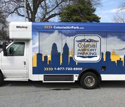 A Colonial Airport Parking shuttle bus that is powered by propane. Photo courtesy of Colonial Airport Parking.