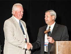 Pictured from left to right: Jeff Ruffner, EnergyUnited Propane, Chair; Jeff Wade, Rand Oil Company, Past Chair as the gavel is passed on from ‘Jeff to Jeff’. Photo courtesy of the NCPGA.