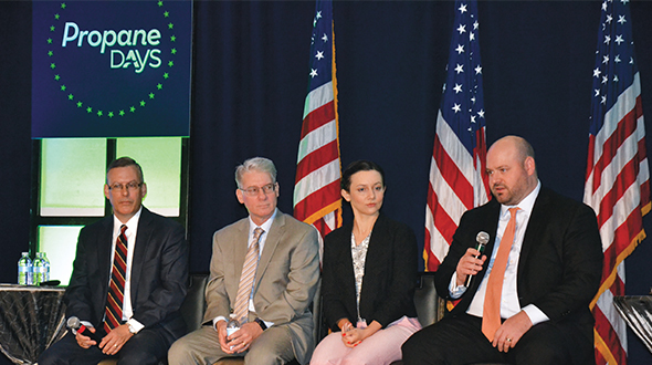 NPGA’s advocacy team discusses the issues for Propane Days attendees ahead of meetings on Capitol Hill. The team, from left, is composed of Phil Squair, Mike Caldarera, Sarah Reboli and Michael Baker. Photo by Brian Richesson