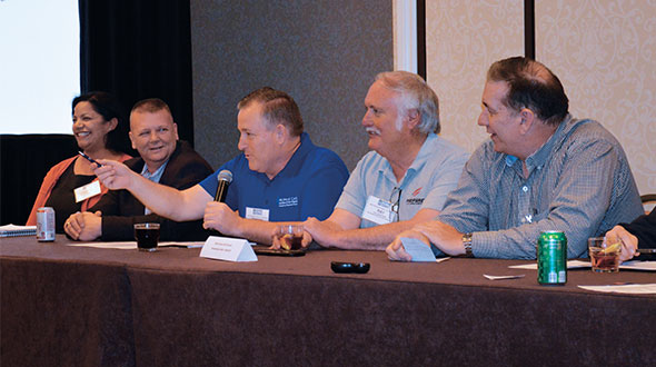 Lyndon Rickards participates in a panel discussion at the National Safety & Trainer’s Conference in San Antonio. Randy Warner is second from left. Photo by Joelle Harms