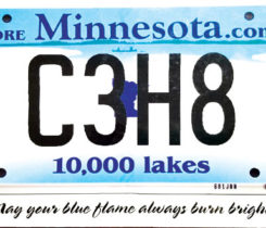 The chemical formula for propane adorned Mahre’s license plate. Photo courtesy of the Mahre family.