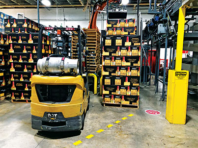 Propane used for forklifts eliminates the need for batteries and improves torque. Photo courtesy of Maker's Mark.