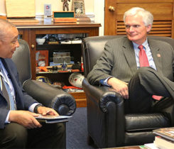 George Walton of Prism Propane, left, meets with Rep. Bob Latta, R-Ohio, during Propane Days. Photo by Mikayla Hall