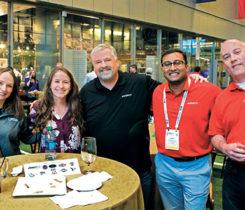 LP Gas team members, from left, Joe McCarthy, Ellen Kriz and Allison Barwacz visit with WESROC Monitoring Solutions’ Brad Andersen, Chet Reshamwala and Steve Ingalsbe, as well as Boehlke Bottled Gas’ Chad Kroening, during the Young Gassers reception at the College Football Hall of Fame in Atlanta. Photo courtesy of Jason Clark of RegO and the Young Gassers.