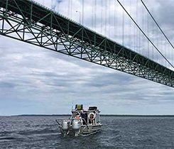 Enbridge performs an external inspection of the pipeline near the Mackinac Bridge. Photo courtesy of Enbridge