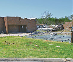 A school with propane tanks damaged by a tornado. Photo courtesy of logica3