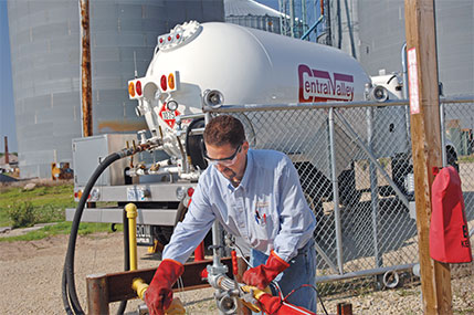 Propane marketers and farmers work outside, with pumps and motors and with rural customers. Photo courtesy of CHS.