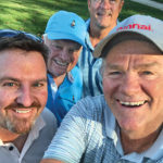 The chairmen of the National Propane Gas Association (Randy Thompson, left) and the Propane Education & Research Council (Rob Freeman, back) enjoy a round of golf with Ray Murray III, second from left, and Randy Doyle. The group played at Nemacolin Woodlands Resort in Farmington, Pennsylvania, site of the association’s fall board meeting. Photo courtesy of Randy Doyle