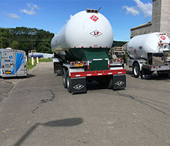 The larger transport unit, center, is used for fire training and transport demos, while the bobtail unit is fully operational. Photo courtesy of the New York Propane Gas Association