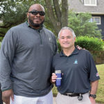 Ed Varney of RegO, right, welcomes former NFL offensive lineman Flozell Adams to the Pros4Care golf benefit at Stonebridge Ranch Country Club in McKinney, Texas. The event brings awareness in the propane industry to the prevalence of prostate cancer and the importance of regular exams. Photo by Brian Richesson