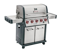 The grills are stainless steel with black trim and have four or five black and red dials. The words “MR. STEAK” are printed below the thermometer on the grills’ lid. Photo courtesy of U.S Consumer Product Safety Commission