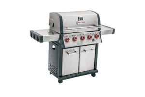 The grills are stainless steel with black trim and have four or five black and red dials. The words “MR. STEAK” are printed below the thermometer on the grills’ lid. Photo courtesy of U.S Consumer Product Safety Commission