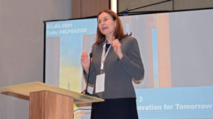 Rebecca Groen, director of biofuels at SHV Energy, moderates a panel during the WLPGA summit. Photo by LP Gas Staff