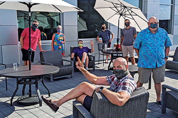 The Cargas executive team atop its terrace earlier this year. The software company had been in its new building in Lancaster, Pennsylvania, for about five months before transitioning to working remotely. Photo courtesy of Cargas