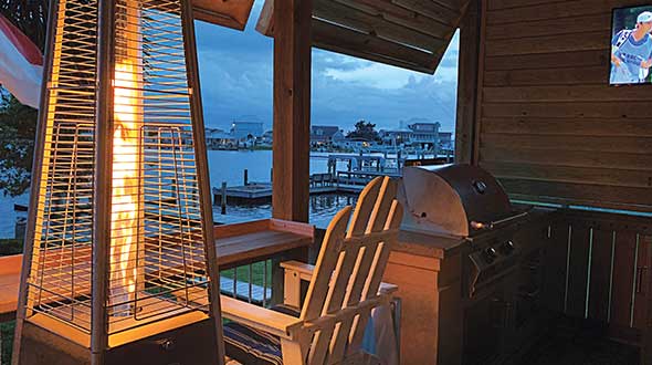 Mauck spent much of his downtime in 2020 building a propane-powered outdoor living area on his porch. Photo courtesy of Armistead Mauck