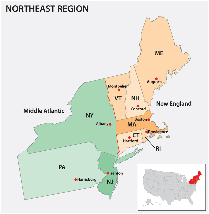 Map of the Northeast: Rainer Lesniewski/iStock / Getty Images Plus/Getty Images