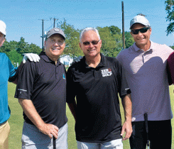 Ed Varney, center, is co-founder of Pros4Care, with support at the 2022 Zero Cancer Pros4Care golf benefit from the team at FOX 4 in Dallas-Fort Worth. (Photo courtesy of Ed Varney)