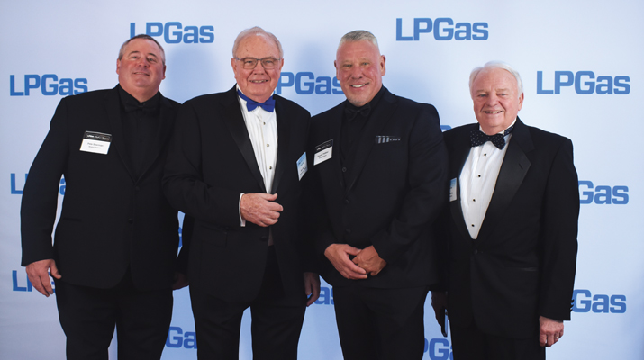 Taylor with Class of 2019 inductee Ray Murray III, far right, and Newport Propane’s Pete Sherman, left, and Donnie Pelletier. (Photo by LP Gas staff)