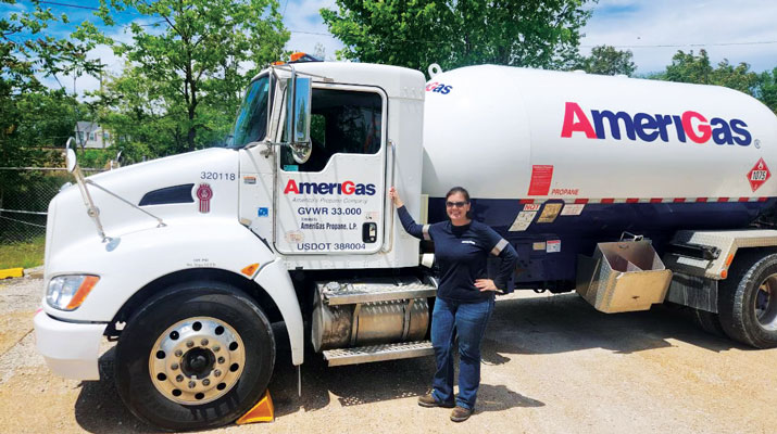 A favorite part of delivery driving for Rebekah Eaker is stepping up when locations are short on drivers and running the tandem rear-axle truck. (Photo courtesy of AmeriGas)