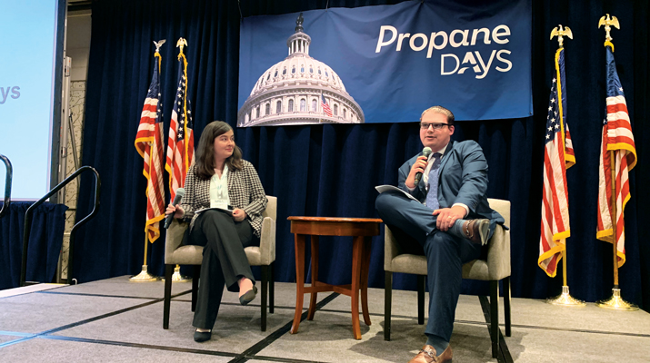 Lauren Medlin and Steven Dyke, federal legislative affairs managers at NPGA, hold a legislative briefing. (Photo: LP Gas staff)