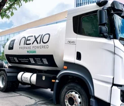 One year after Nexio outlined its vision at the Western show to bring a propane-powered bobtail to the U.S. market, it displayed the vehicle in Reno, Nevada. (Photo by LP Gas staff)