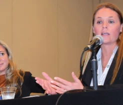 Sharp, right, sits on a panel discussion about artificial intelligence with Christina Armentano of Paraco Gas. (Photo by LP Gas staff)