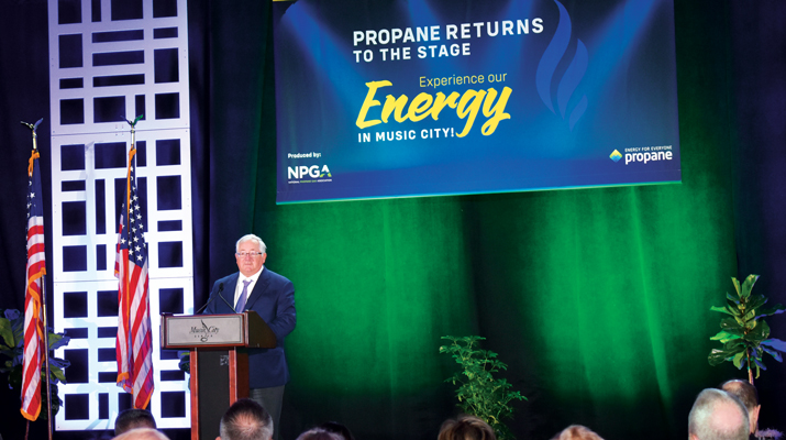 Bob Barry, who retired from Bergquist and will be inducted into the 2026 LP Gas Hall of Fame, helps to open the 2022 show in Nashville. (Photo by LP Gas Staff)