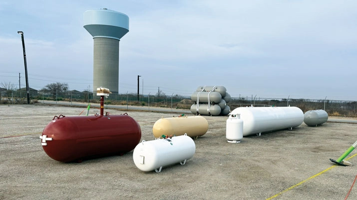 A variety of tanks are displayed during LP Gas’ visit to the company’s San Antonio location. (Photo by LP Gas Staff)