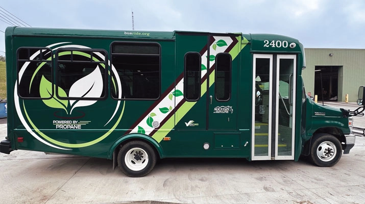 Mountain Line Transit’s E-450 cutaway chassis operates on propane. (Photo courtesy of Roush CleanTech)