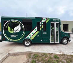 Mountain Line Transit’s E-450 cutaway chassis operates on propane. (Photo courtesy of Roush CleanTech)